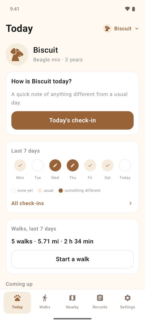 Wagmile: today's check-in for Biscuit